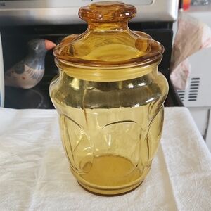 Vintage Amber Glass Biscuit Jar